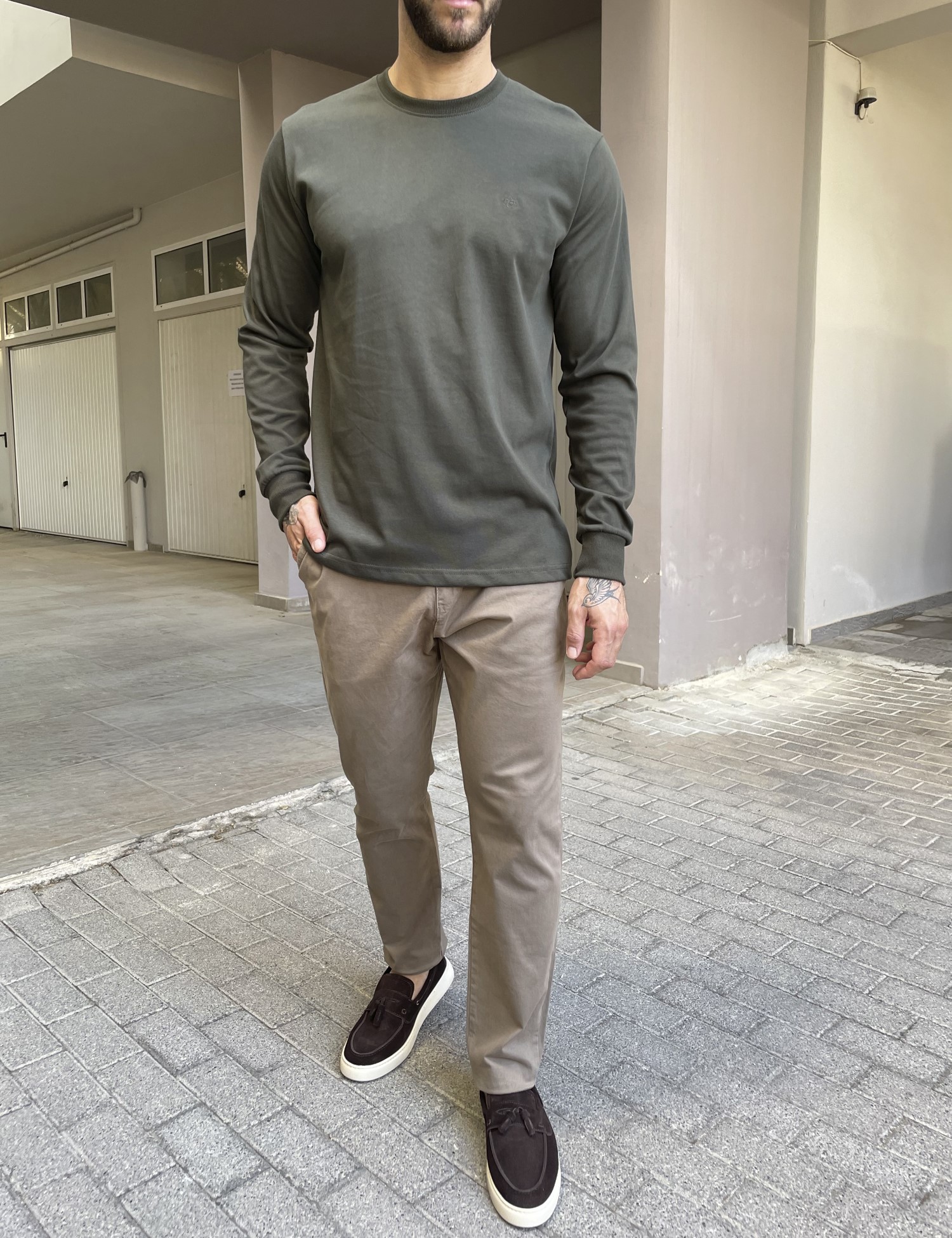 Everbest Ανδρική χακί βαμβακερή μπλούζα Plus size 2610160X φωτογραφία